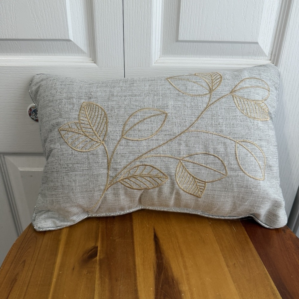 Gray Gold Embroidered Floral Decorative Throw Pillow Boho Master Bedroom Comfy